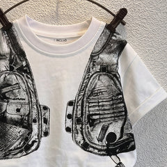 Boys Black Short Sleeve Graphic Print T-Shirt With Denim Shorts Sets