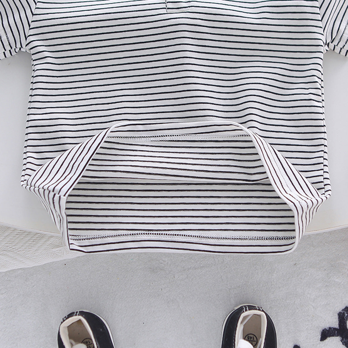 Boys Black Striped Polo T-Shirts With Dungaree Set