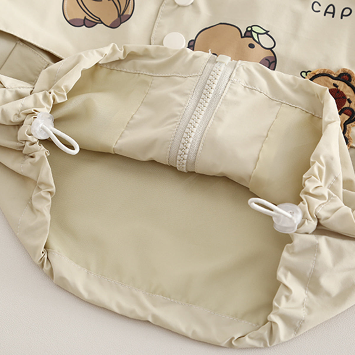 Boys Beige Capybara Printed Hooded Jacket With Joggers Set