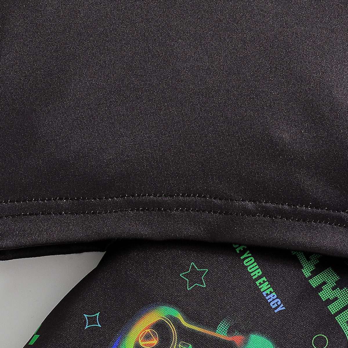 Boys Black Gaming Printed Glow in the Dark T-Shirt with Pajama Set