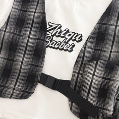 Boys Black Checked Mock Waistcoat T-Shirt With Shorts Set