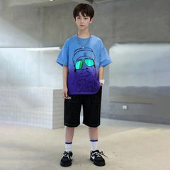 Boys Blue Graphics Short Sleeves T-Shirt With Shorts Set