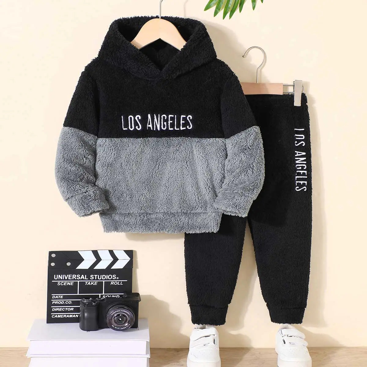 Boys Black Typographic Embroidered Sweatshirt With jogger Sets