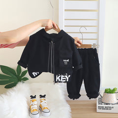 Boys Black Typographic Printed Hooded Sweatshirt With Sleeveless Jacket & Joggers Set