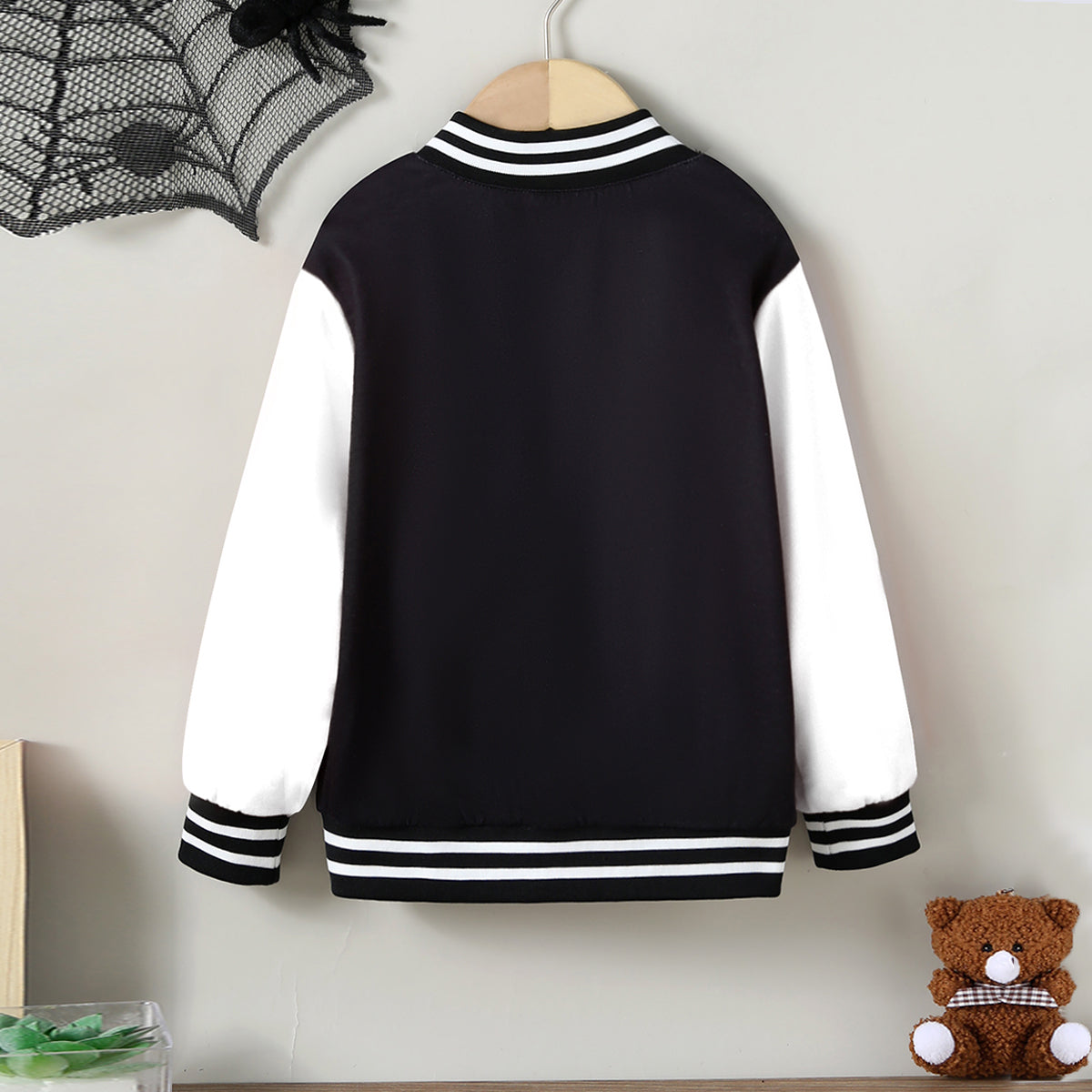 Boys Black Spider Printed Varsity Jacket