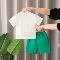 Boys Beige Teddy With Bag Pack Printed T-Shirt With Shorts set