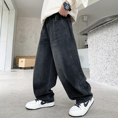 Boys Black Typographic Print Baggy Fit Denim Jeans