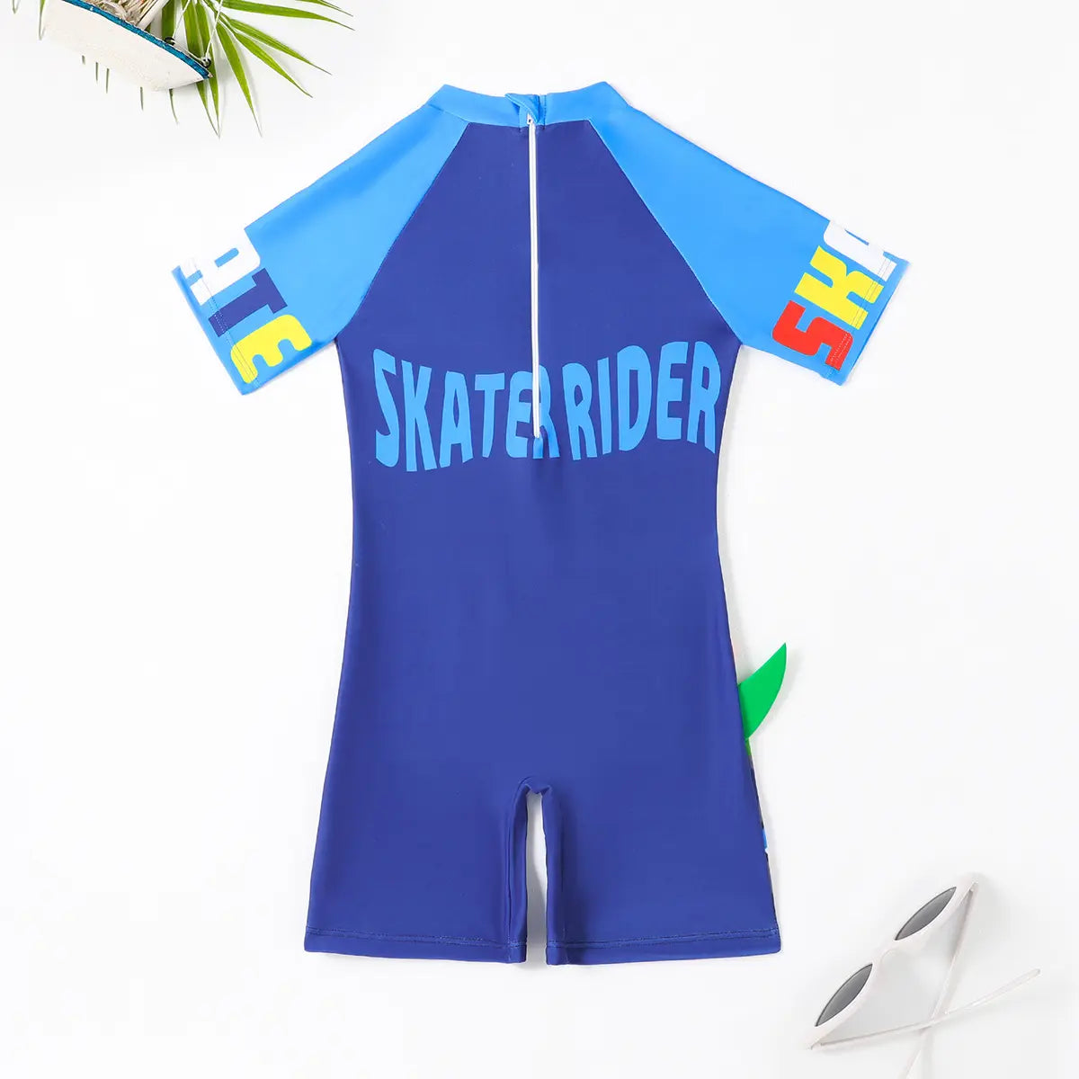 Boys Blue Graphics Short Sleeves Swimwear Bodysuit
