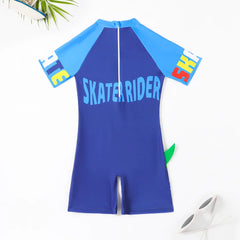 Boys Blue Graphics Short Sleeves Swimwear Bodysuit