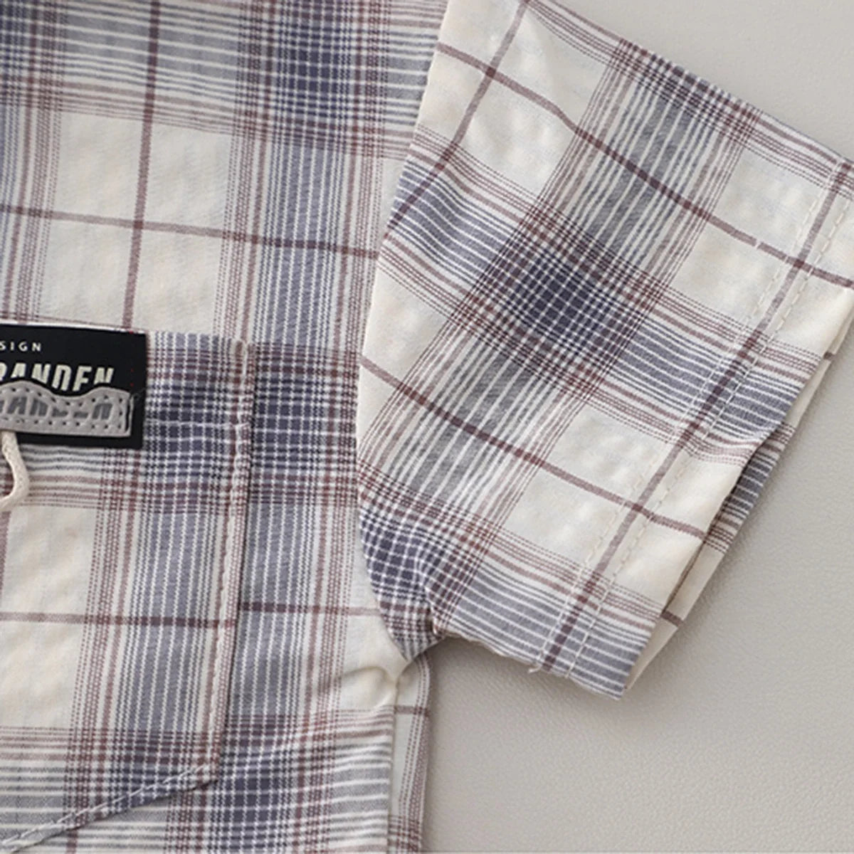 Boys Beige Checked Shirt With Printed T-Shirt & Denim Shorts Set