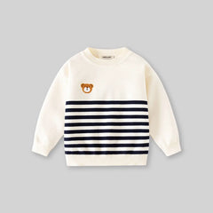 Boys Apricot Stripes Knitted Sweater With Bear Face Patch