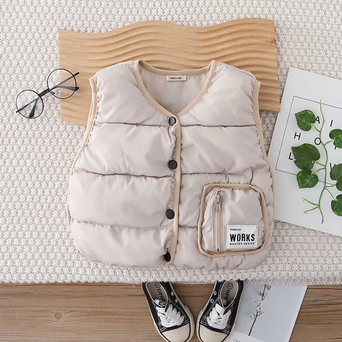 Boys Beige Sleeveless Puffer Jacket