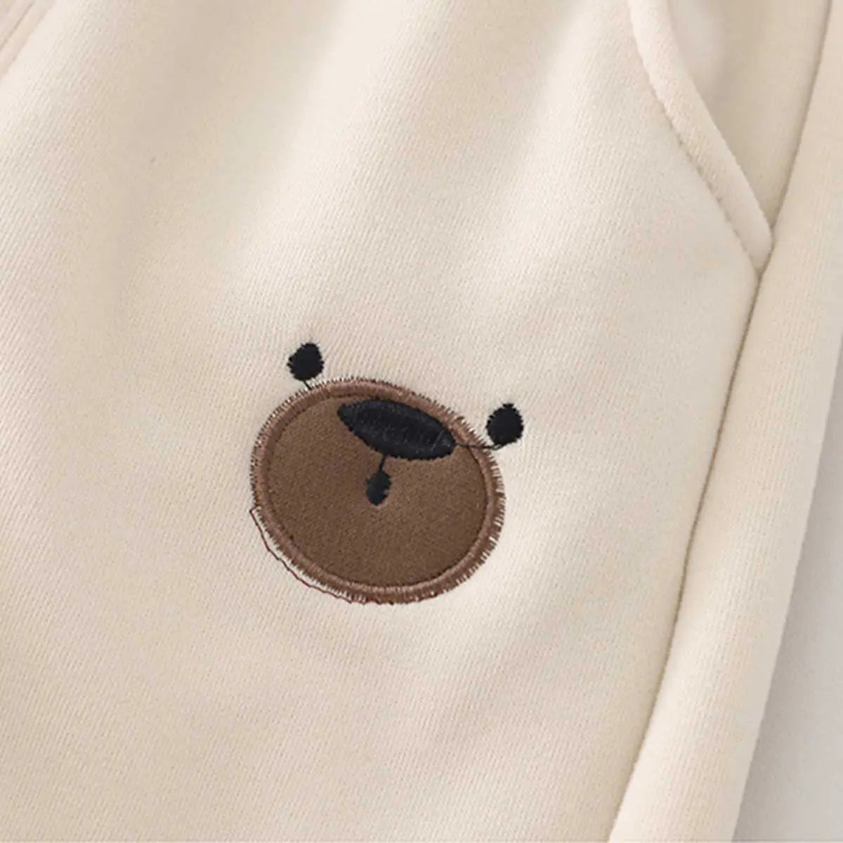 Boys Beige Bear Embroidered Patched Jogger