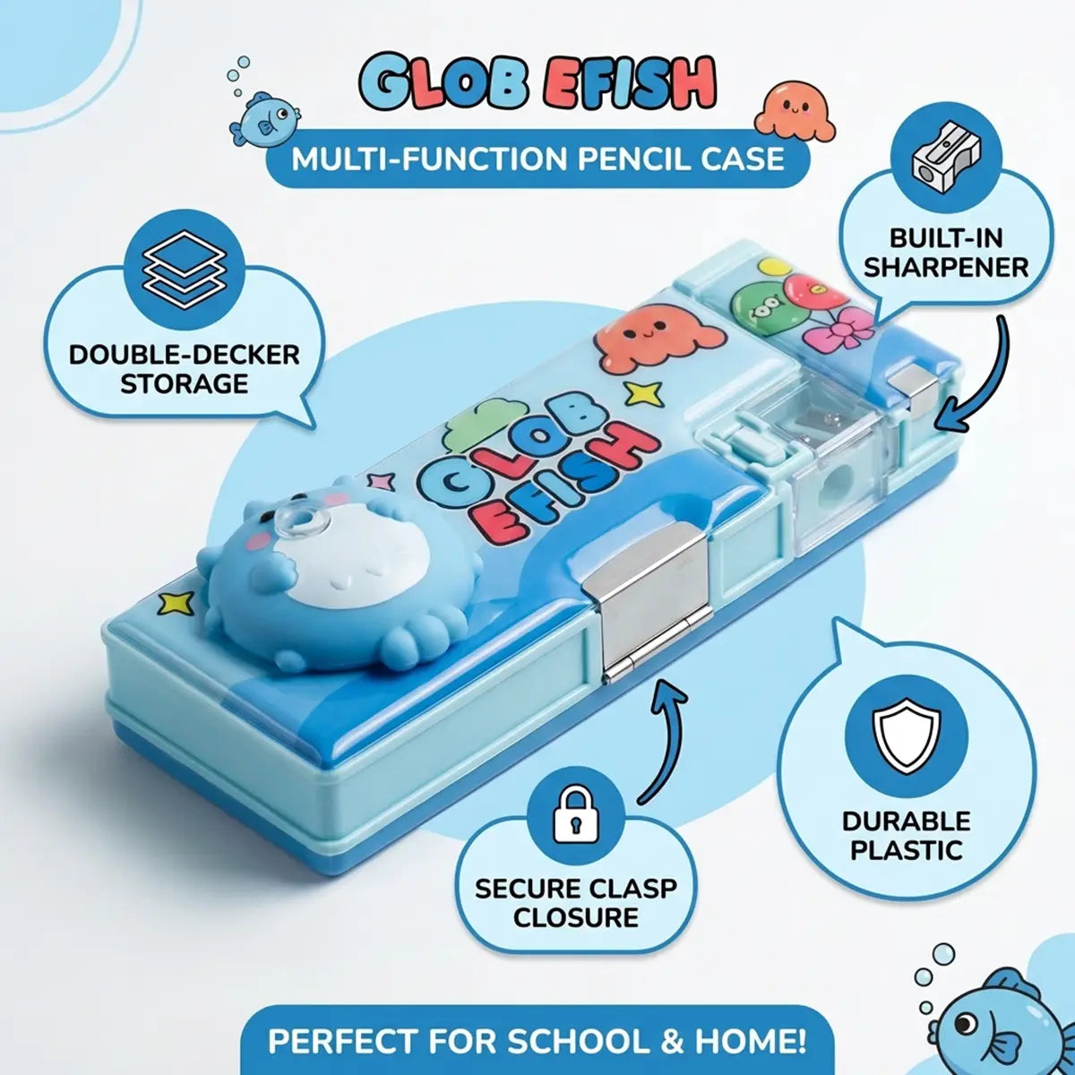 3D Squishy Fish Pop Eye Pencil Box with Sharpene