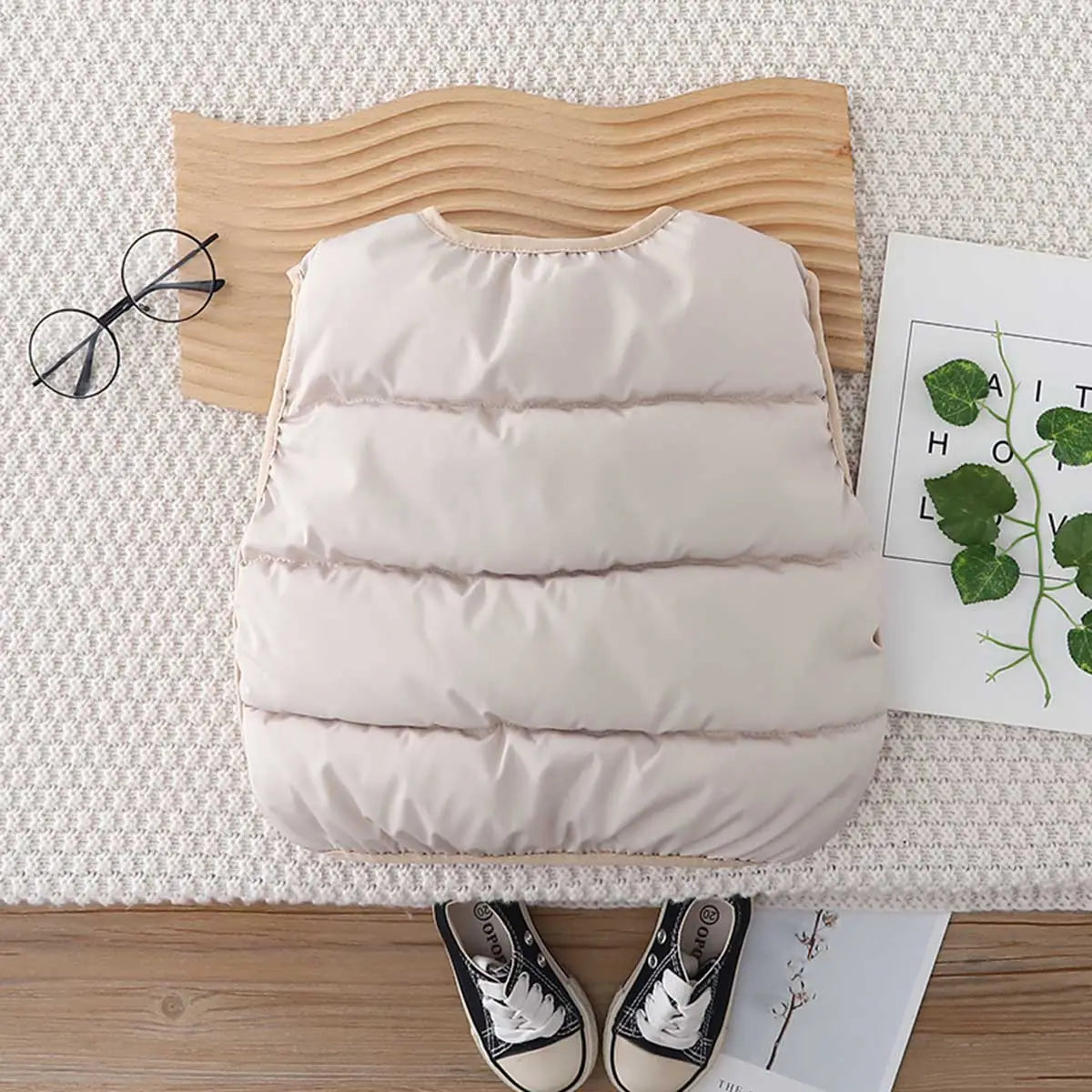 Boys Beige Sleeveless Puffer Jacket