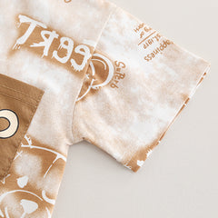 Boys Bear Printed Short Sleeves T-Shirt With Light Brown Shorts Set