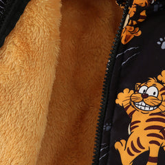 Boys Black Animal Print Hooded Jackets