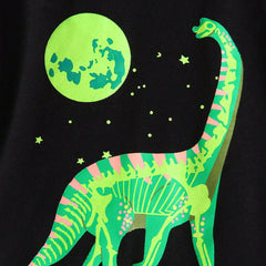 Boys Black Dinosaur Graphic Short Sleeves Round Neck T-Shirt