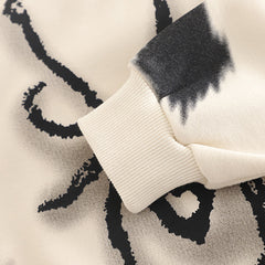Boys Beige Spider Printed Winter Sweatshirt With Denim Pants Set