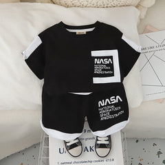 Boys Black Typographic Nasa Printed T-Shirt With Shorts Set