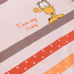Boys Beige Cartoon Graphic Stripes T-Shirt With Elasticated Shorts Sets