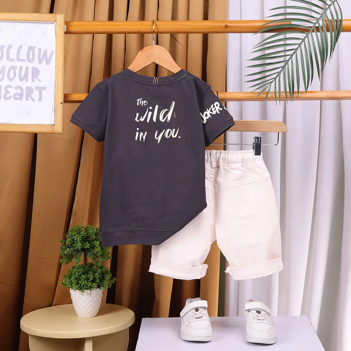 Boys Black Typographic Printed Short Sleeve T-Shirt With Elasticated Shorts Sets