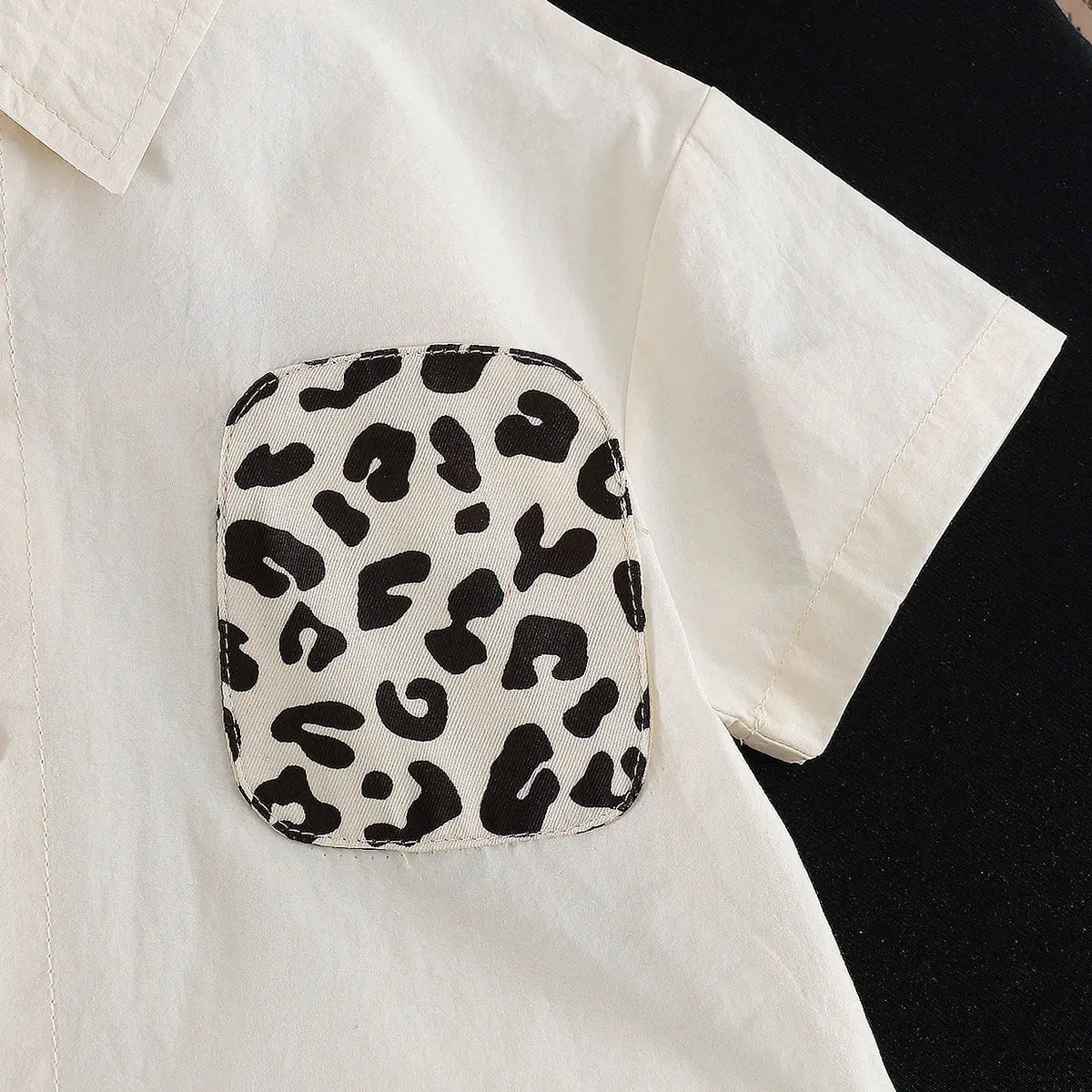 Boys Beige Animal Print Shirt with Elasticated Shorts Sets