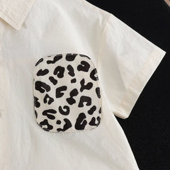 Boys Beige Animal Print Shirt with Elasticated Shorts Sets