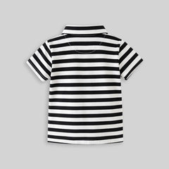 Boys Black Stripes Short Sleeves Polo T-Shirt With Shorts Set