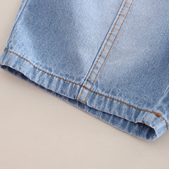 Boys Blue Embroidery Applique T-Shirt With Denim Shorts Set