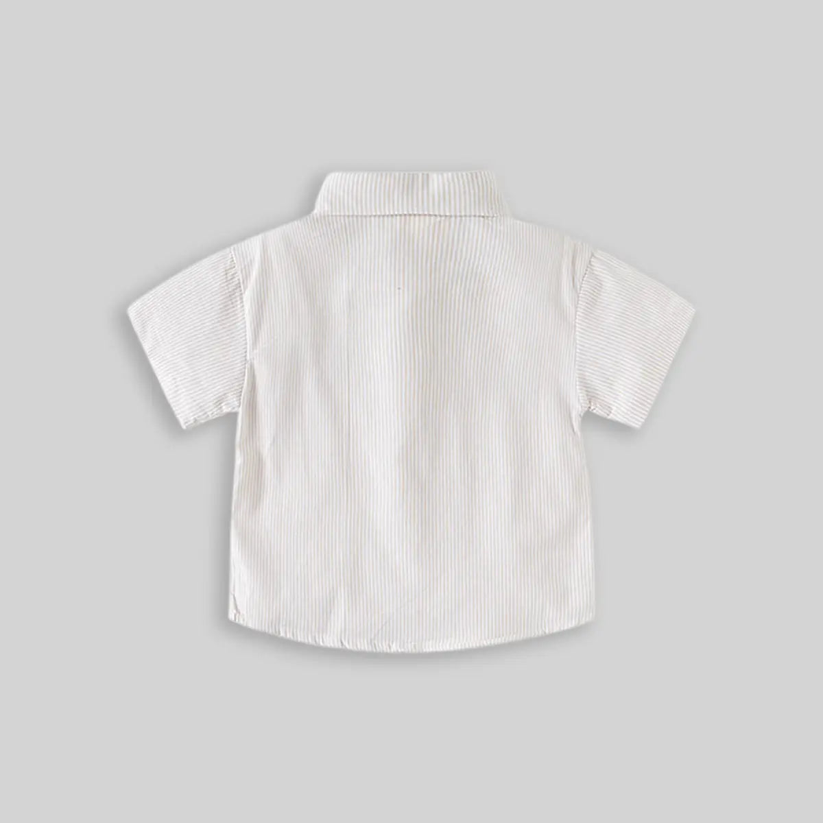 Boys Beige Striped Casual Shirt with Shark Embroidery