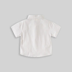 Boys Beige Striped Casual Shirt with Shark Embroidery