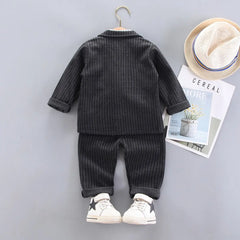 Boys Black Pin Stripes Five-Piece Suit with Vest and Tie Sets