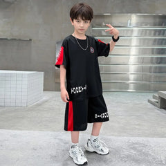Boys Black Typographic Printed Oversized T-Shirt With Shorts Sets