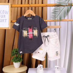 Boys Black Typographic Printed Short Sleeve T-Shirt With Elasticated Shorts Sets