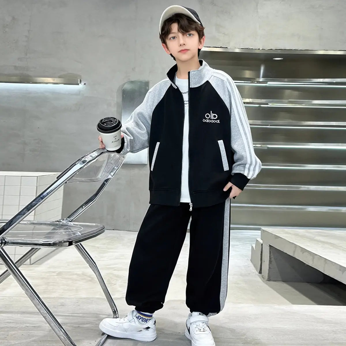 Boys Black Embroidered Sweatshirt With Jogger Sets