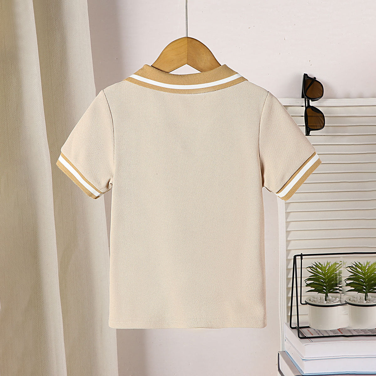 Boys Beige Short Sleeves Polo T-Shirt