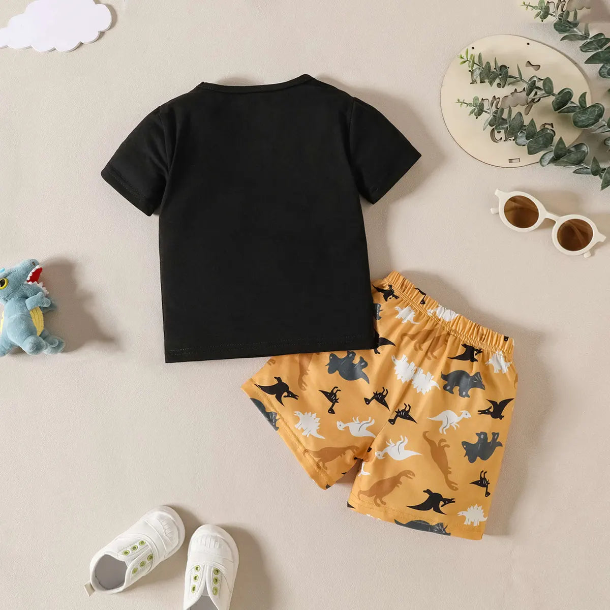 Boys Black Typographic Print Short Sleeve T-Shirt With Shorts Sets