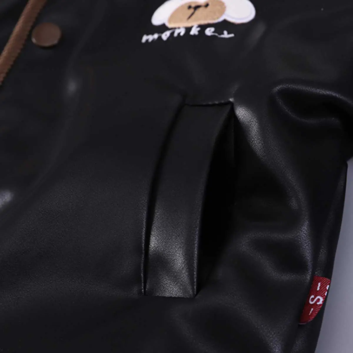 Boys Black Faux Leather Jacket With Striped Hooded Sweatshirt & Jogger Sets