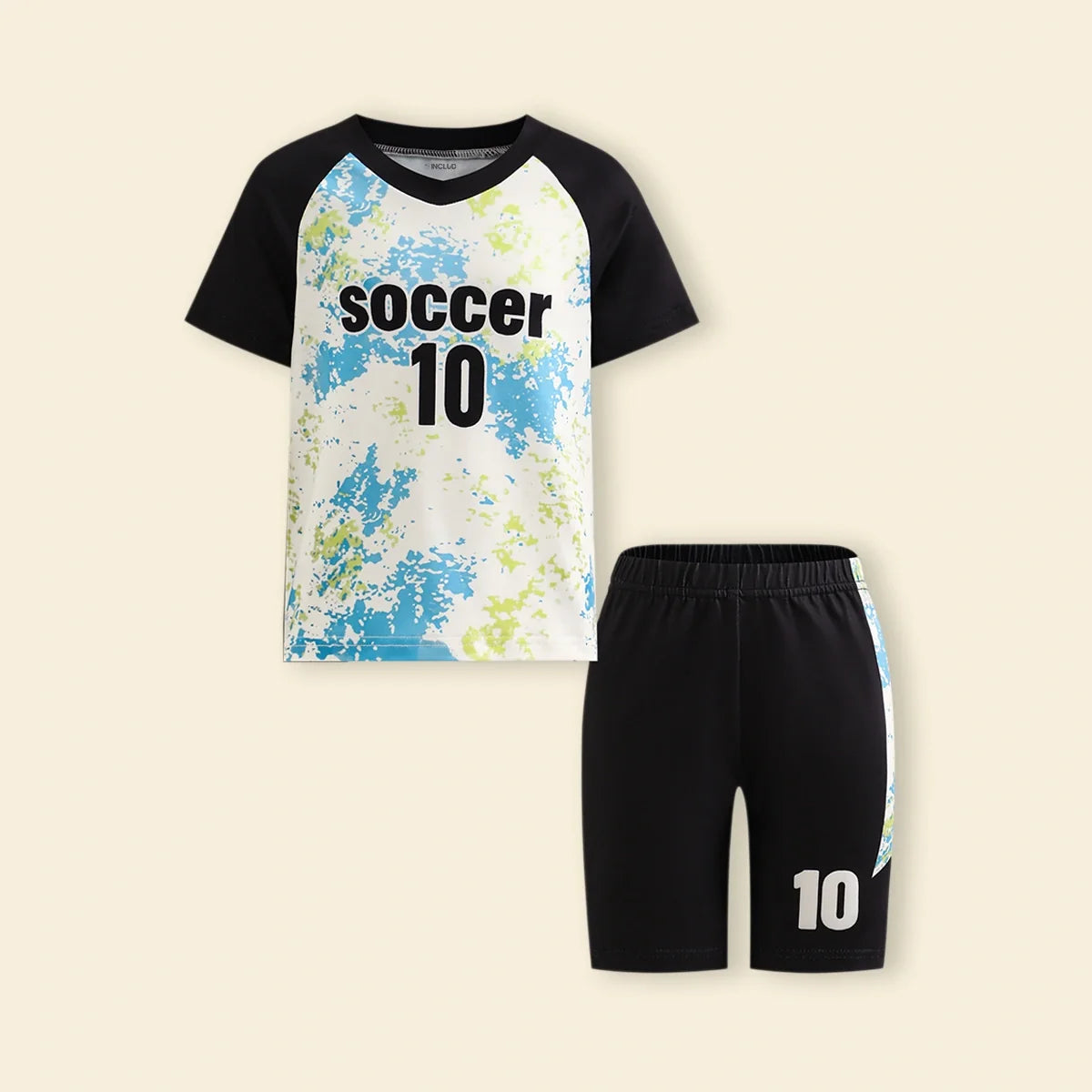 Boys Black Abstract Print T-Shirt With Shorts Set