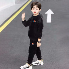 Boys Black Hooded Zipper Jacket With Jogger Co-ord Sets