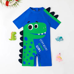 Boys Blue Dinosaur Themed Short Sleeves Swimwear Bodysuit