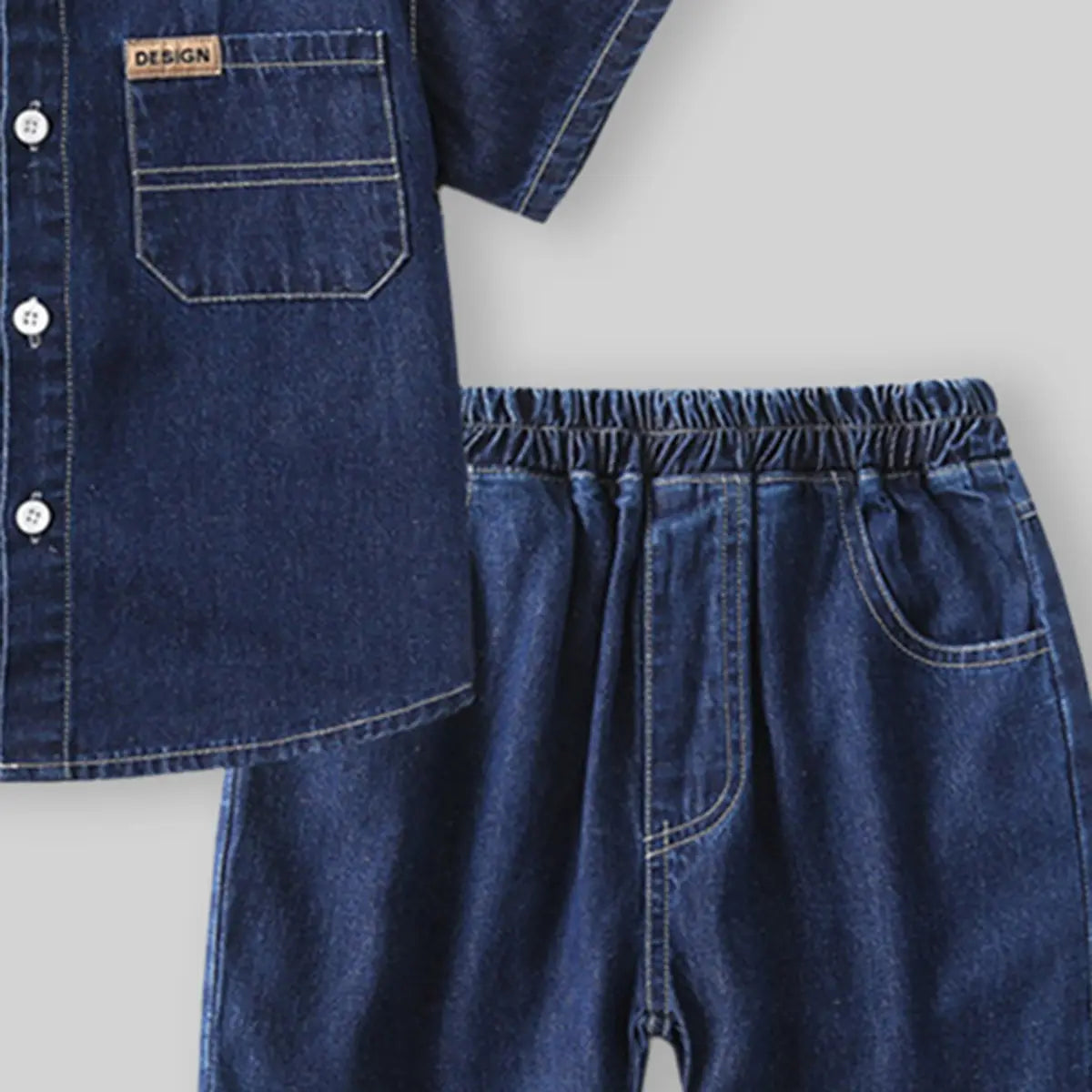Boys Blue Denim Short Sleeves Shirt With Shorts Co-ord Sets