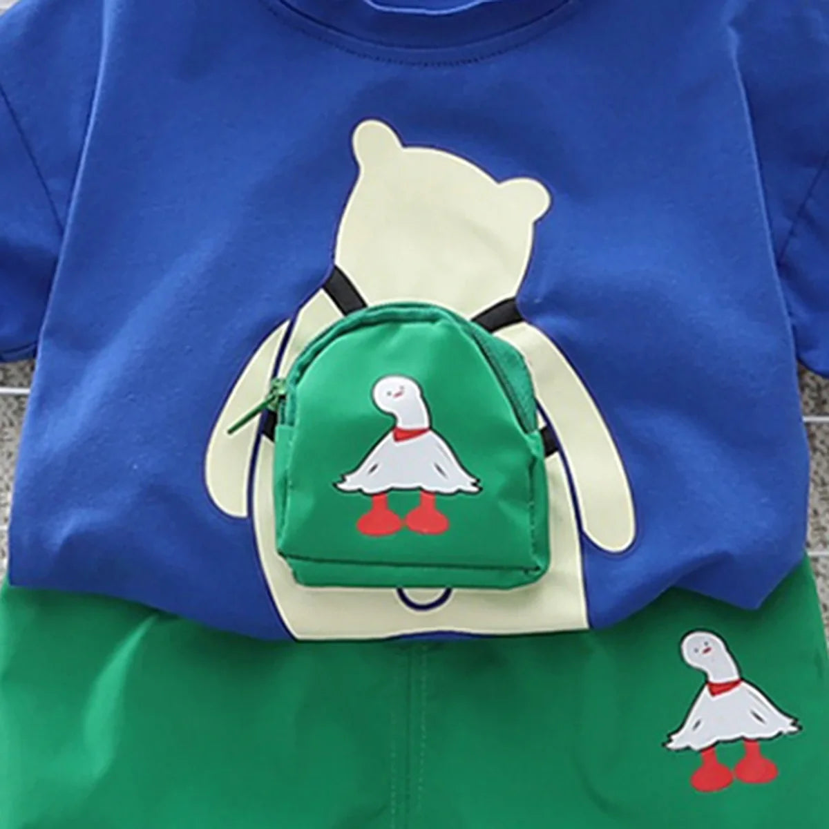 Boys Blue Bear Printed Short Sleeve T-Shirt With Shorts Sets