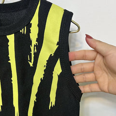 Boys Black Abstract Printed Sleeveless T-Shirt With Shorts Sets