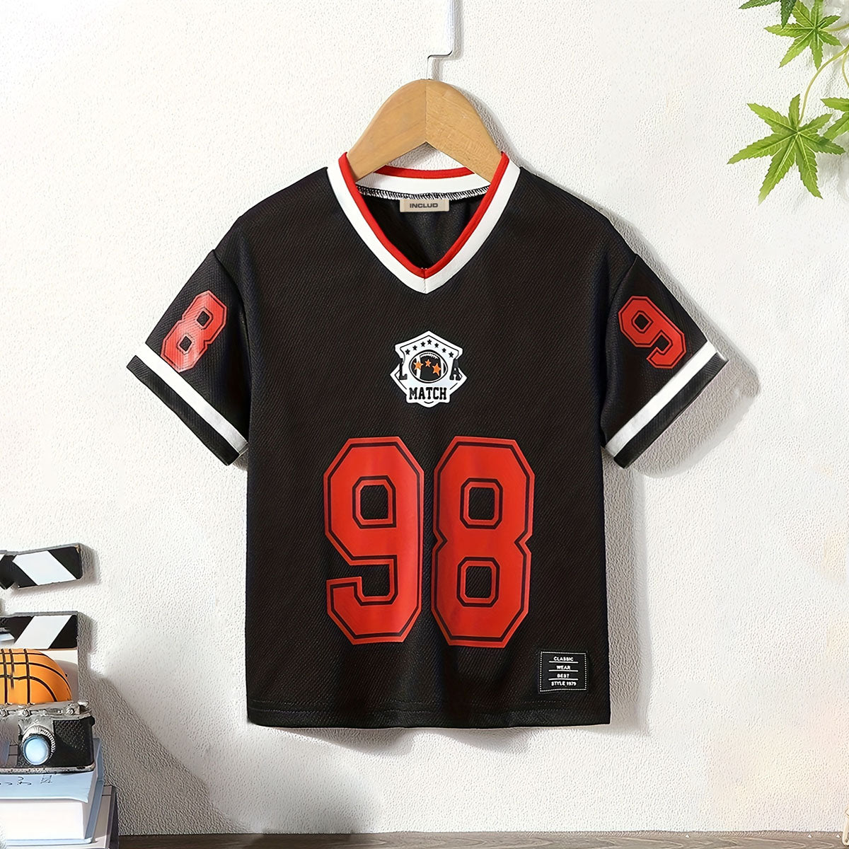 Boys Black Contrast Neck Rib Short Sleeve T-Shirt