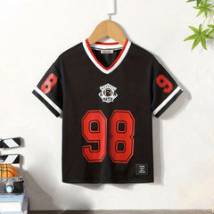Boys Black Contrast Neck Rib Short Sleeve T-Shirt