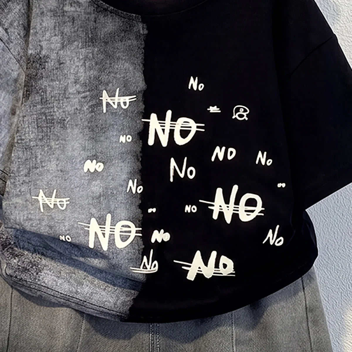 Boys Black Short Sleeve Typography Print T-Shirt With Denim Shorts Sets