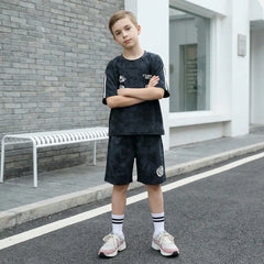 Boys Black Abstract Print T-Shirt With Shorts Co-ord Sets