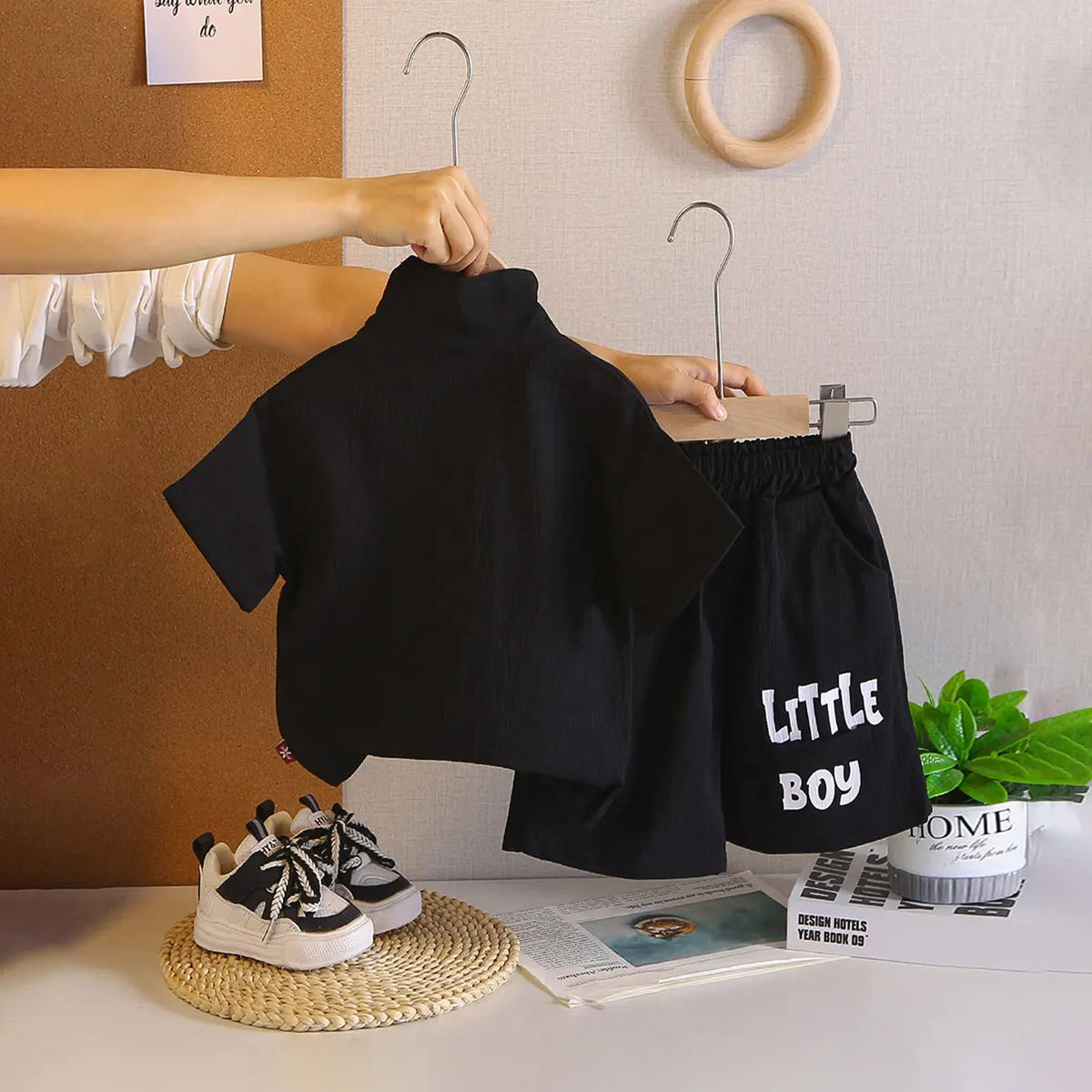 Boys Black Typographic Printed Oversized T-Shirt With Shorts Co-ord Sets